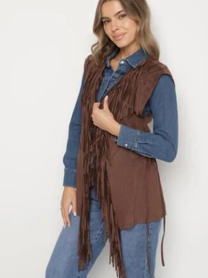 Brązowa Kamizelka w Stylu Boho z Frędzlami i Gorsetowymi Wiązaniami Salenorra bisou's project