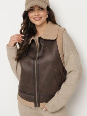 Brązowa Kamizelka z Futerkiem i Wsuwanymi Kieszeniami Realwen cantarana