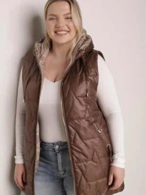 Brązowa Kamizelka z Nieodpinanym Kapturem i Geometrycznym Pikowaniem Kalousa swest