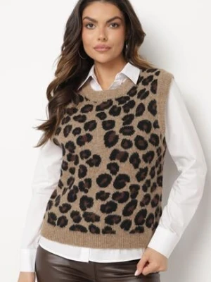 Brązowa Kamizelka z Wełną w Panterkę Verinora acajo