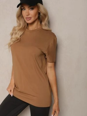 Brązowa Klasyczna Gładka Koszulka z Bawełny Detima