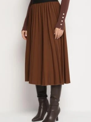 Brązowa Klasyczna Plisowana Spódnica z Gumką w Pasie Valentha lovery