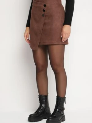 Brązowa Kopertowa Spódnica o Trapezowym Kroju Ozdobiona Guzikami Niloria rosa
