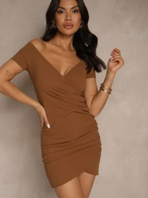 Brązowa Kopertowa Sukienka Typu Bodycon Sopaffe
