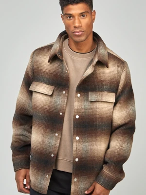 Brązowa koszula męska w kratę z nadrukiem logo SikSilk