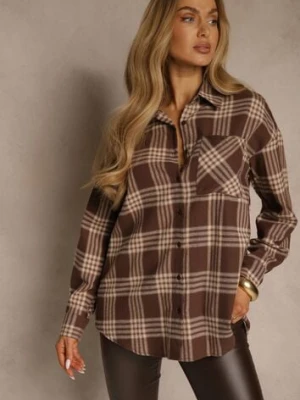 Brązowa Koszula z Bawełny Ozdobiona Kratą Monitela
