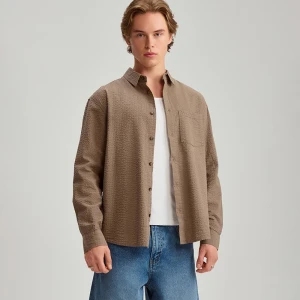 Brązowa koszula z długim rękawem w prążki House