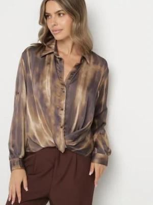 Brązowa Koszula z Drapowaniem u Dołu i Podpinanymi Rękawami Estiria bisou's project