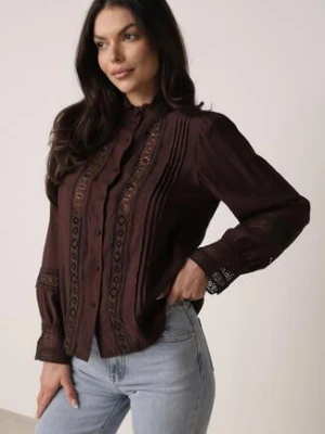 Brązowa Koszula ze Stójką i Koronką Argochis bisou's project