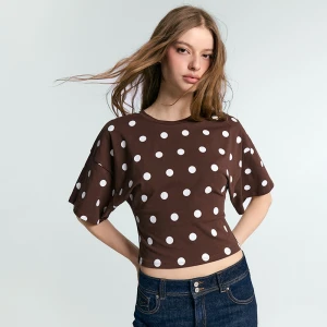 Brązowa koszulka w białe kropki House