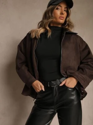Brązowa Koszulowa Kurtka Barn Jacket z Imitacji Zamszu Ralasania