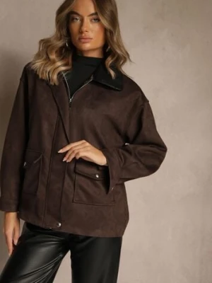 Brązowa Koszulowa Kurtka Barn Jacket z Imitacji Zamszu Ralasania jumelle