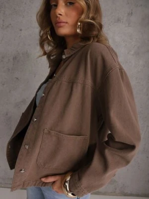 Brązowa Koszulowa Kurtka z Jeansu z Bawełny z Naszytymi Kieszeniami Giorriane melya by melody