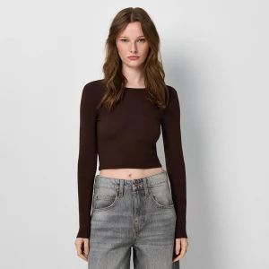 Brązowa krótka koszulka basic z długim rękawem House