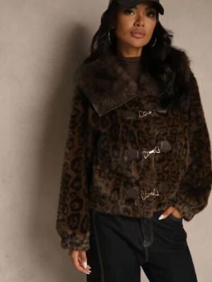Brązowa Krótka Kurtka Futerko w Panterkę z Oryginalnym Zapięciem Otizana ann gissy