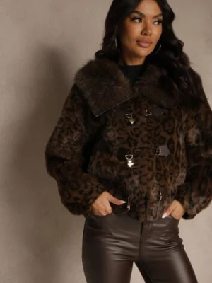 Brązowa Krótka Kurtka Futerko w Panterkę z Oryginalnym Zapięciem Otizana ann gissy