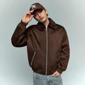 Brązowa kurtka bomber z kołnierzem sherpa House