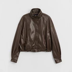 Brązowa kurtka bomber ze sztucznej skóry z wysoką stójką House