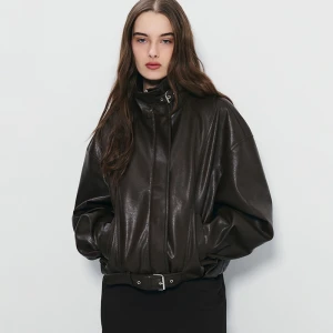 Brązowa kurtka bomber ze sztucznej skóry z wysoką stójką House