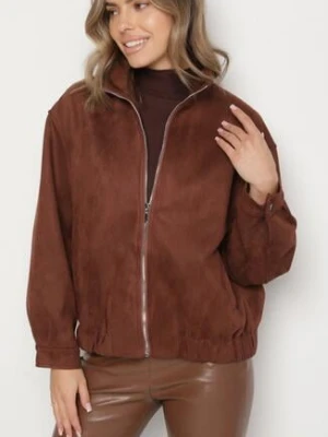 Brązowa Kurtka Bomberka ze Ściągaczami i Suwakiem w Stylu Retro Zenissa retro & icone