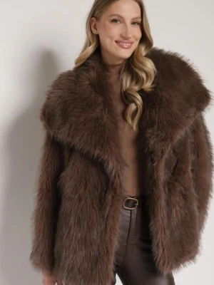 Brązowa Kurtka Futerko o Dwurzędowym Kroju Oversize Nevisa