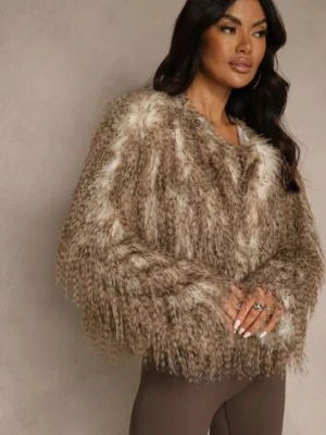 Brązowa Kurtka Futerko Ozdobione Cieniowaniem Tusirra