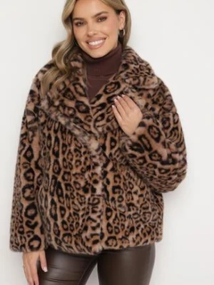 Brązowa Kurtka Futerko w Panterkę z Kieszeniami Fidelis ann gissy