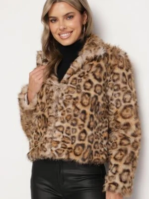 Brązowa Kurtka Futerko z Wiskozą w Panterkę z Wsuwanymi Kieszeniami Eltinnia sophyline