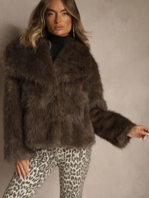 Brązowa Kurtka Futro z Długim Włosiem Zelita ann gissy