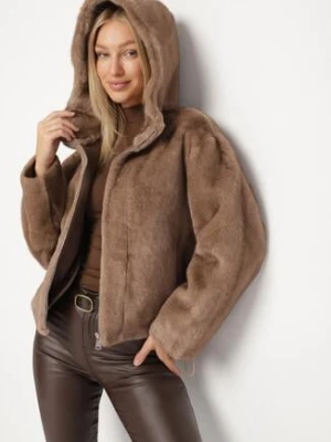 Brązowa Kurtka Futrzana z Nieodpinanym Kapturem Lanasia ann gissy