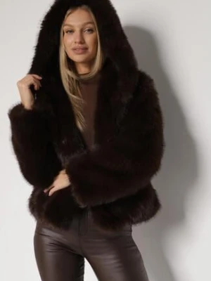 Brązowa Kurtka Futrzana z Nieodpinanym Kapturem Vetirire