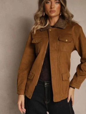 Brązowa Kurtka Koszulowa Barn Jacket z Kieszeniami na Napy Tilusea