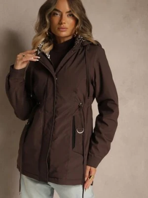 Brązowa Kurtka Parka z Kapturem w Oryginalny Wzór Wewnątrz Tiosara j.style