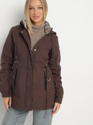 Brązowa Kurtka Parka z Kapturem z Ozdobną Wyściółką Tiolara j.style
