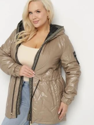 Brązowa Kurtka Pikowana Parka z Nieodpinanym Kapturem Oferra swest