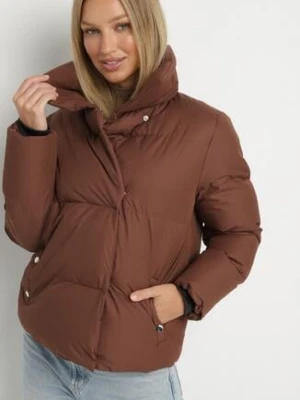 Brązowa Kurtka Pikowana z Kołnierzem Beatsarda j.style