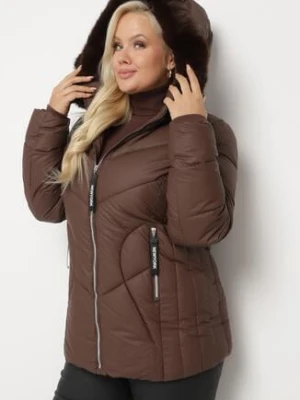 Brązowa Kurtka Pikowana z Odpinanym Kapturem i Futerkiem Ittella swest