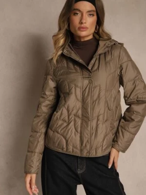 Brązowa Kurtka Przejściowa z Kapturem w Oryginalne Pikowane Przeszycia Arivitta bh forever