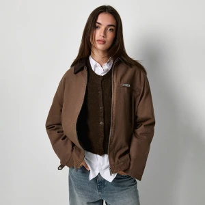 Brązowa kurtka przejściowa z vintage kołnierzykiem i wypełnieniem House