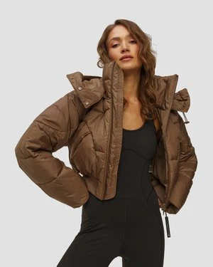 Brązowa Kurtka Puchowa Damska Adidas By Stella Mccartney Croped Puffer