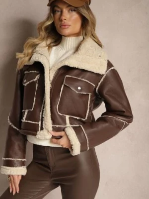 Brązowa Kurtka Typu Biker o Krótkim Kroju z Kołnierzem i Kieszeniami Naonellea metrofive