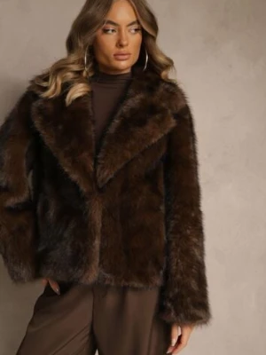 Brązowa Kurtka Typu Futerko Ozdobione Kołnierzem Tilea yu & me