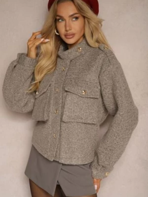 Brązowa Kurtka Utility z Kieszeniami z Klapami i Bufiastymi Rękawami Niraleen unigirl