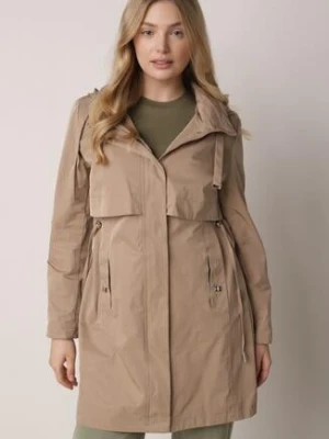 Brązowa Kurtka w Stylu Parki z Odpinanym Kapturem i Sznurkami Enang swest