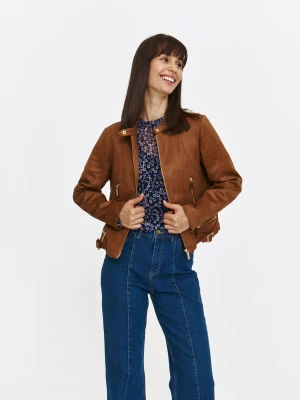 Brązowa kurtka z imitacji zamszu