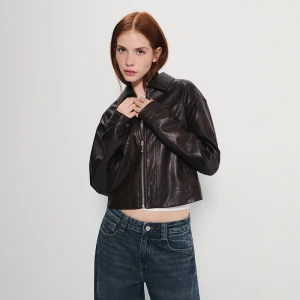 Brązowa kurtka z kołnierzykiem ze sztucznej skóry House