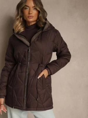 Brązowa Kurtka z Pikowanymi Przeszyciami Kapturem i Troczkami w Talii Tiomarе j.style