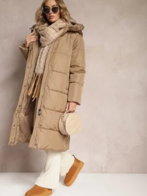 Brązowa Kurtka za Kolano Pikowana z Kapturem Nafesa ann gissy