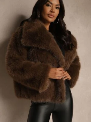 Brązowa Kurtka ze Sztucznego Futra Ozdobiona Kołnierzem Meriian melya by melody