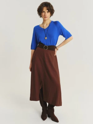 Brązowa lekko rozkloszowana spódnica midi Greenpoint